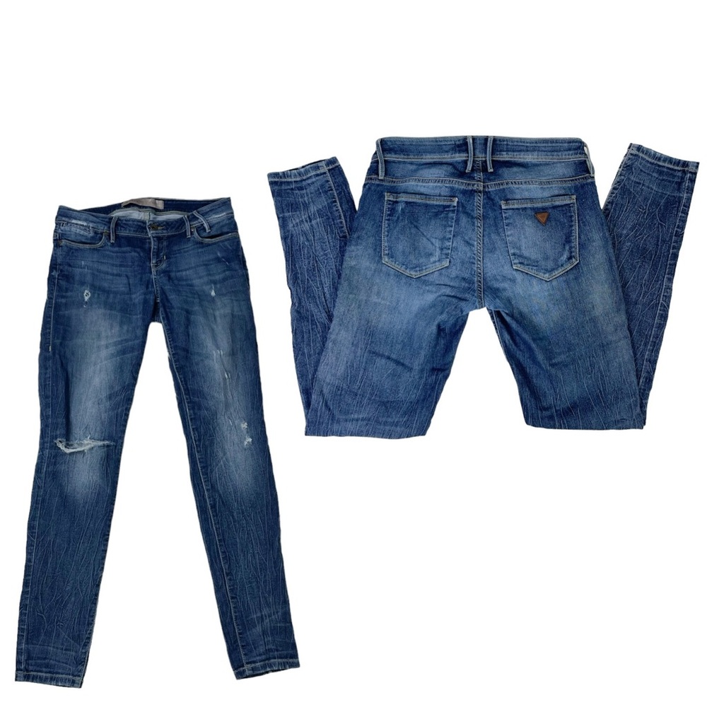 Guess Jeans 1981 Skinny Jeans Straight Leg Vintage Distressed Stone Wash Rips